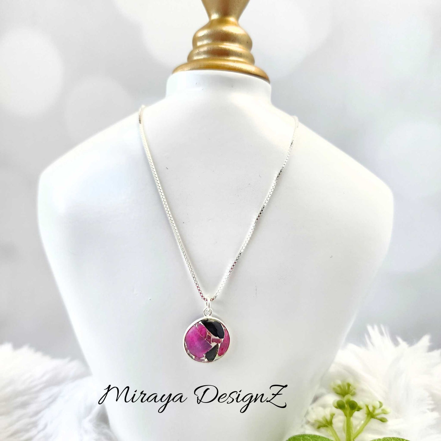 Pink & Black Oyster Turquoise Necklace - Round