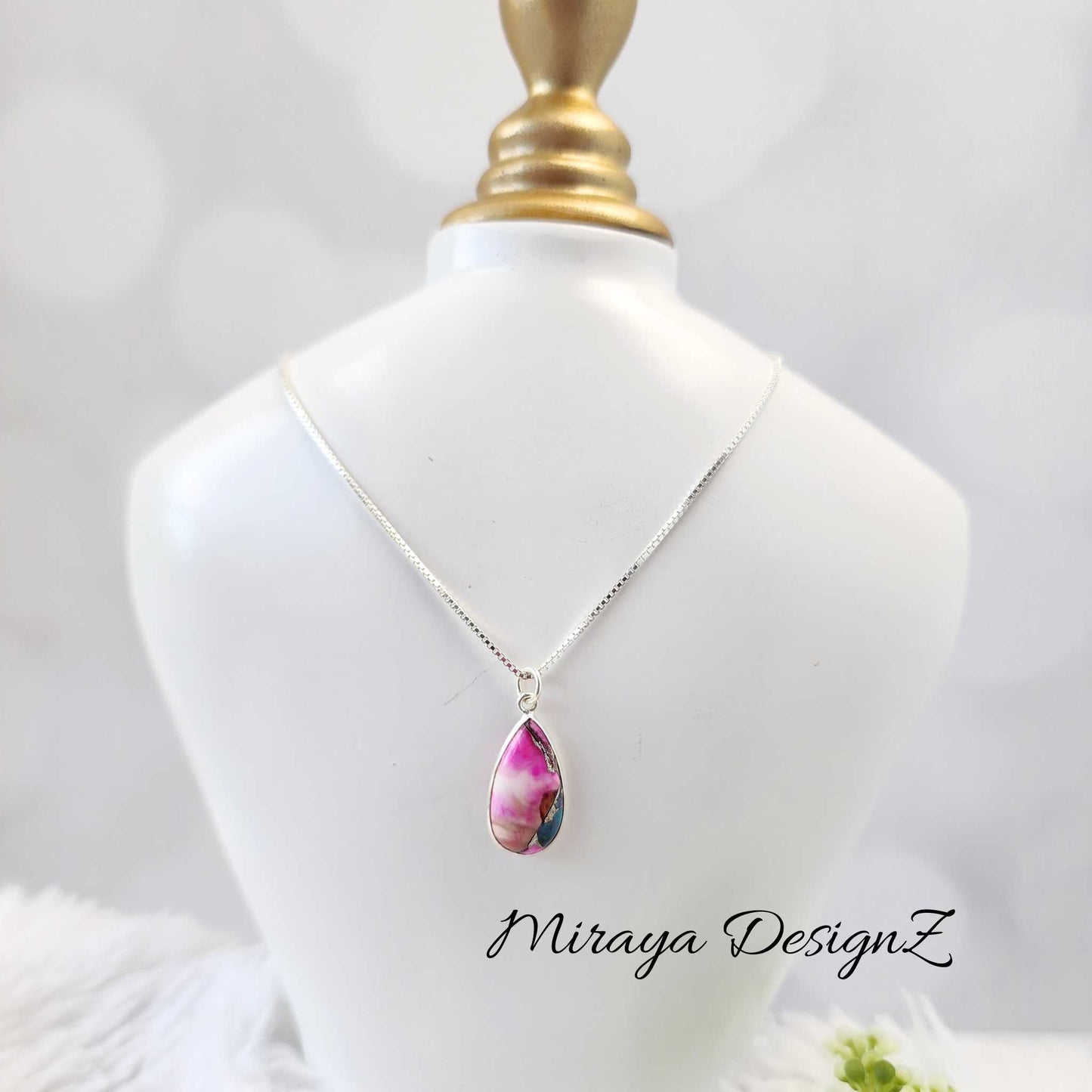 Mixed Pink Oyster Turquoise Necklace - Teardrop