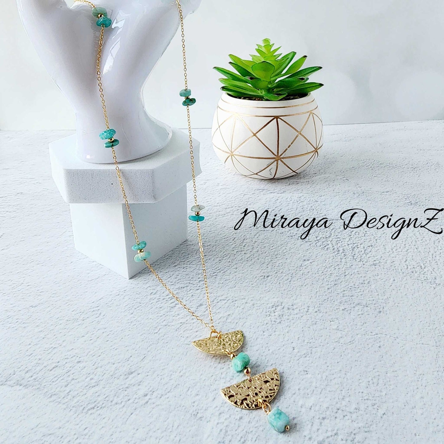 Dainty Long Necklace - Amazonite