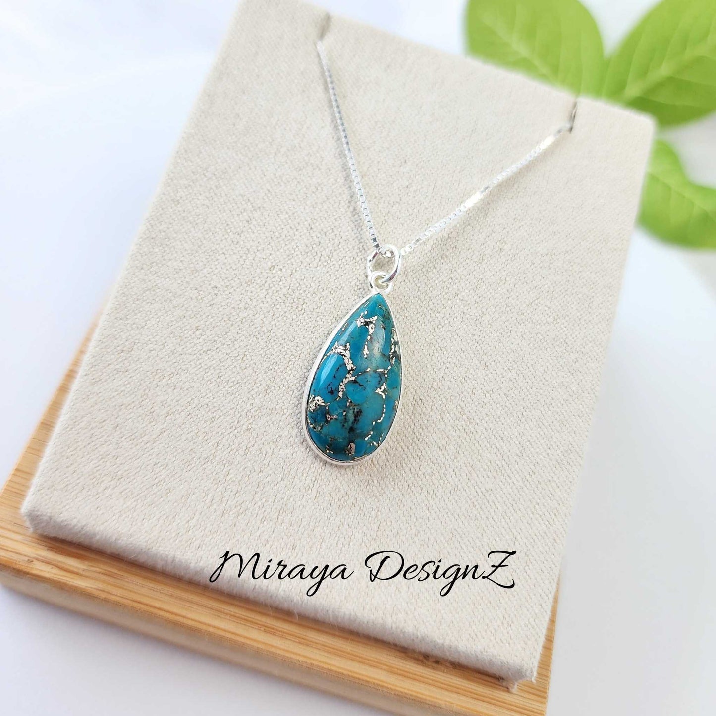 Blue Oyster Turquoise Necklace - Teardrop