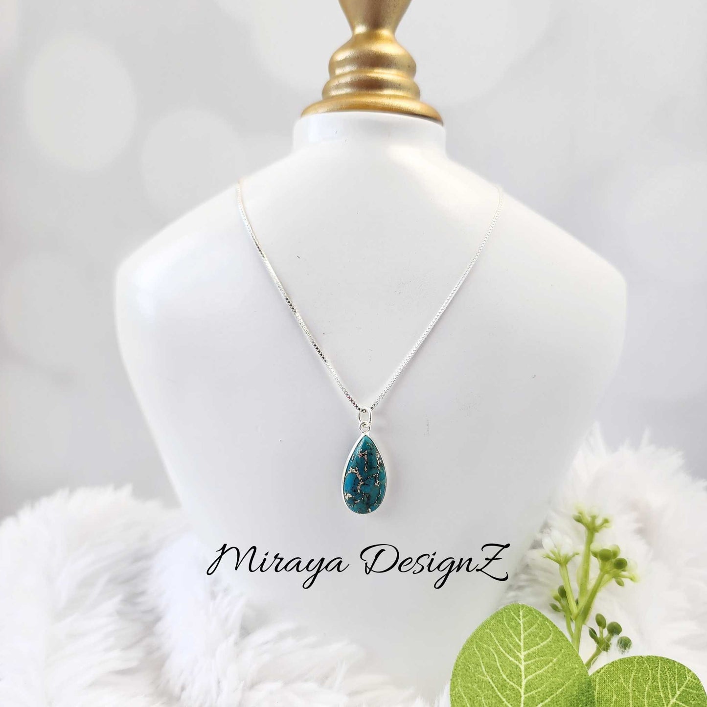 Blue Oyster Turquoise Necklace - Teardrop