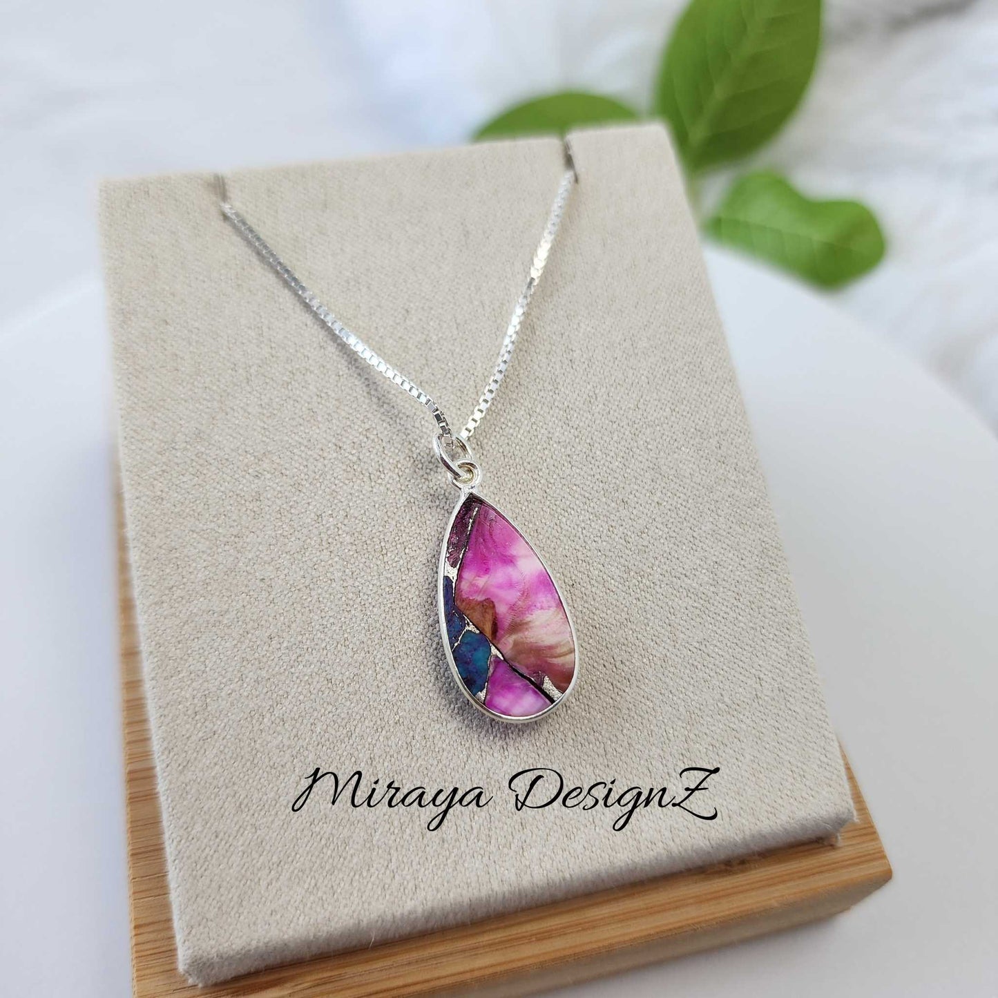 Mixed Pink Oyster Turquoise Necklace - Teardrop