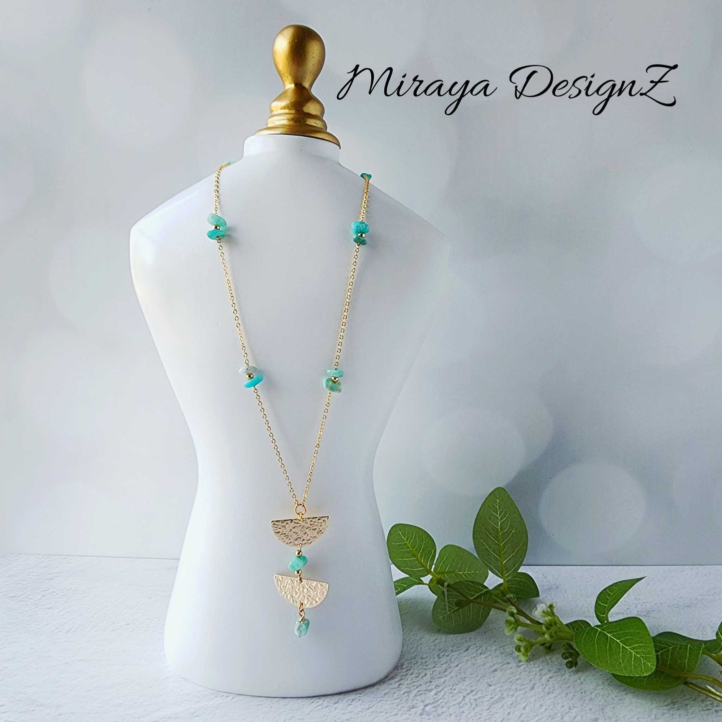 Dainty Long Necklace - Amazonite
