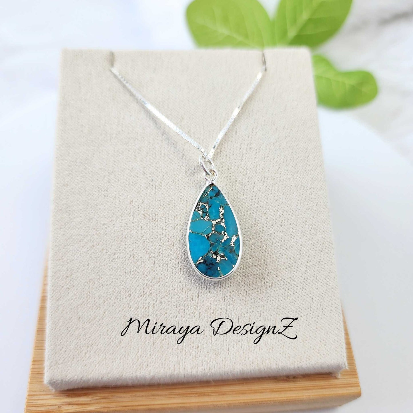 Blue Oyster Turquoise Necklace - Teardrop