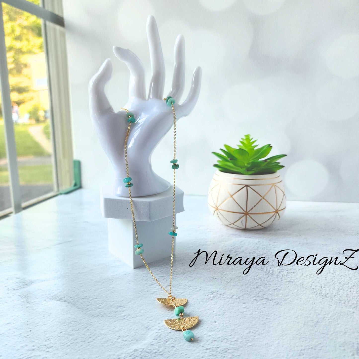 Dainty Long Necklace - Amazonite