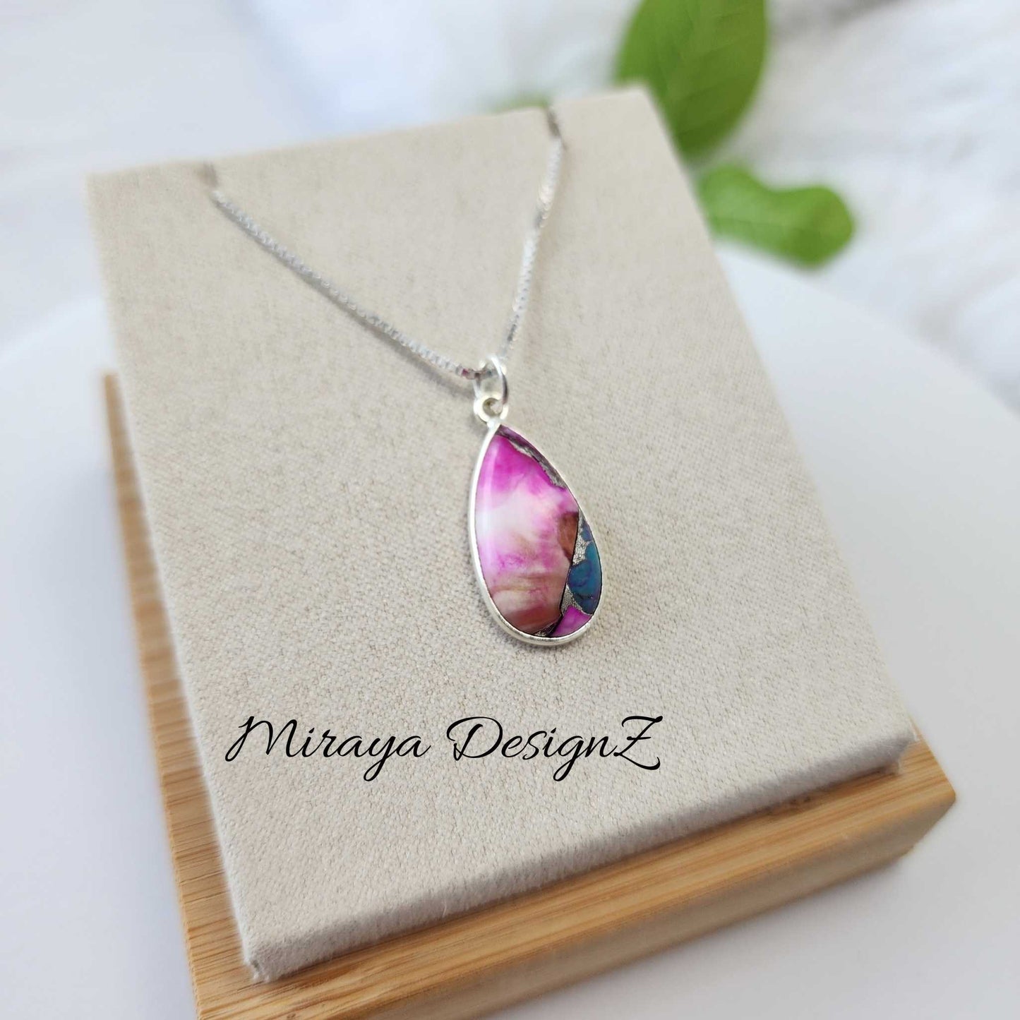 Mixed Pink Oyster Turquoise Necklace - Teardrop