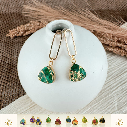 Long Mojave Turquoise Earrings in Trilliant Shape