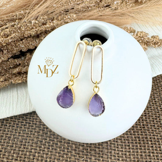 Raw Amethyst Earrings in Teardrop Shape