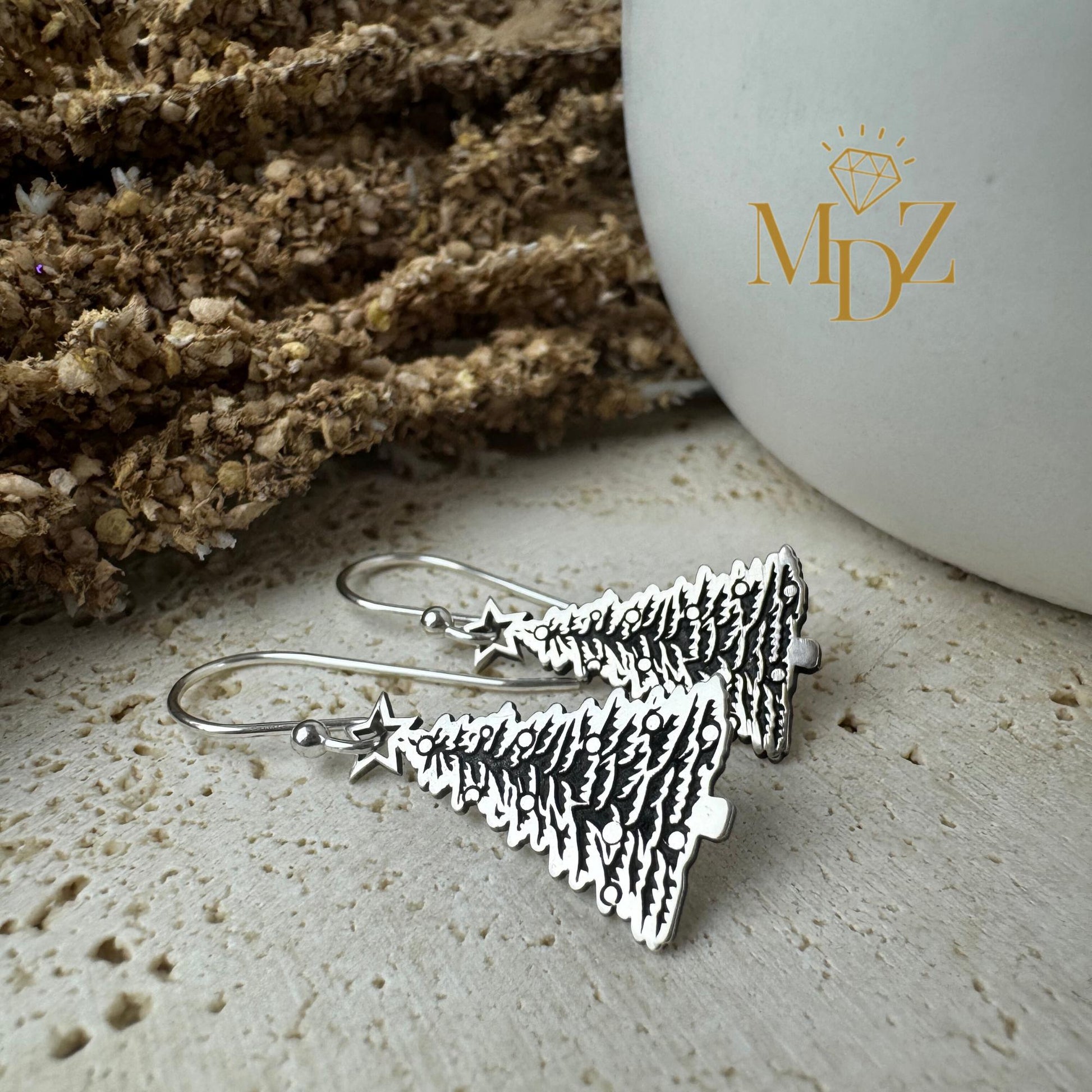 Sterling Silver Christmas Tree Earrings