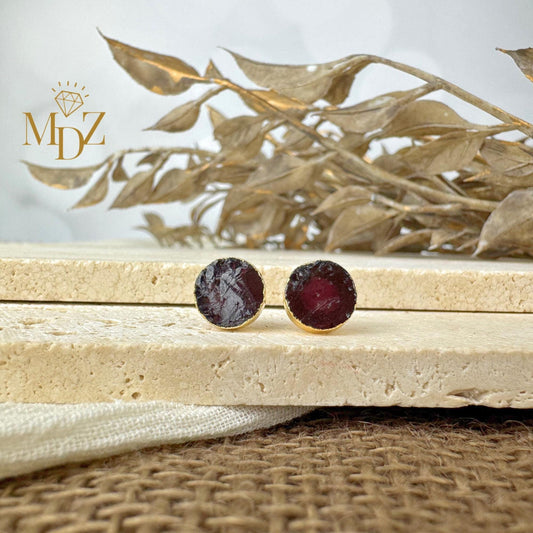 Natural Raw Garnet Stud Earrings