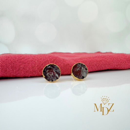 Natural Raw Garnet Stud Earrings