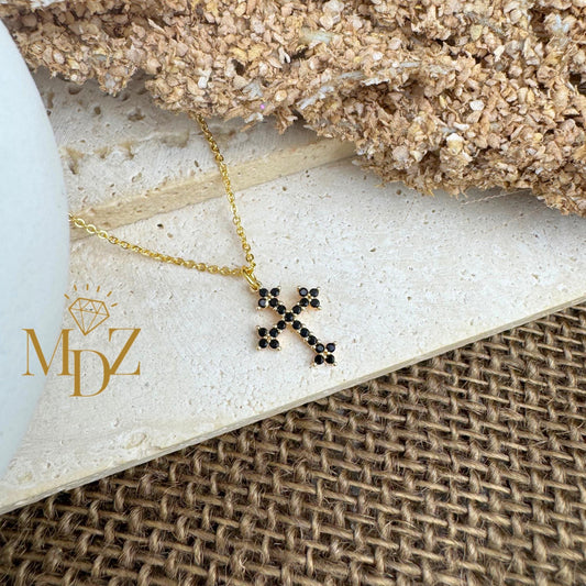 Danity Black CZ Cross Necklace