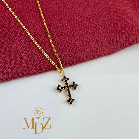 Danity Black CZ Cross Necklace