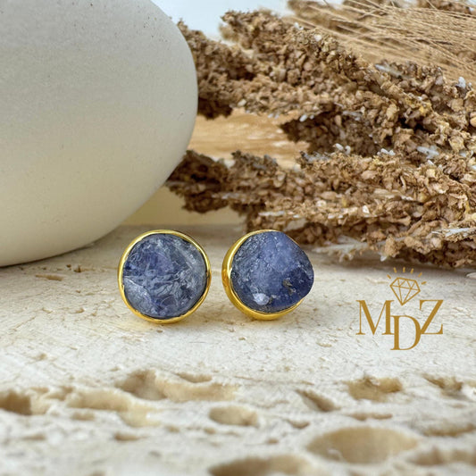 Raw Tanzanite Stud Earrings