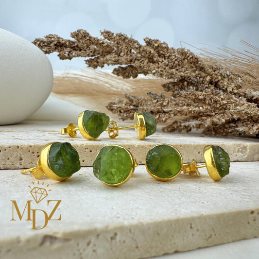Raw Peridot Stud Earrings