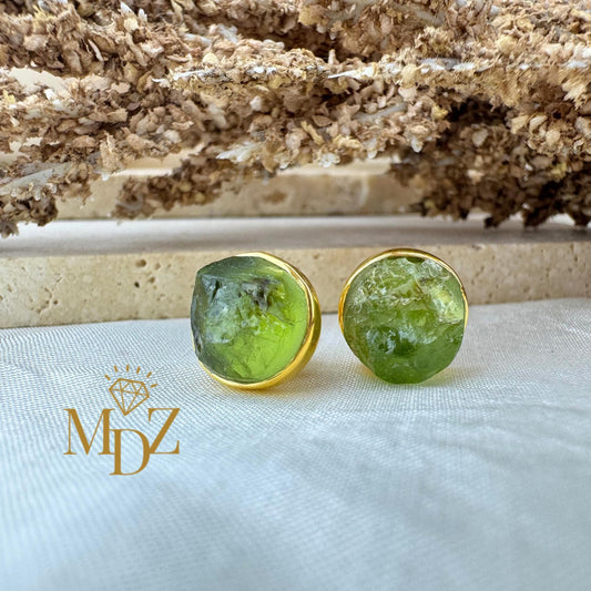 Raw Peridot Stud Earrings