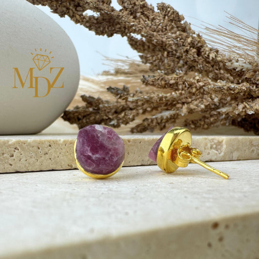 Raw Pink Tourmaline Earrings Studs