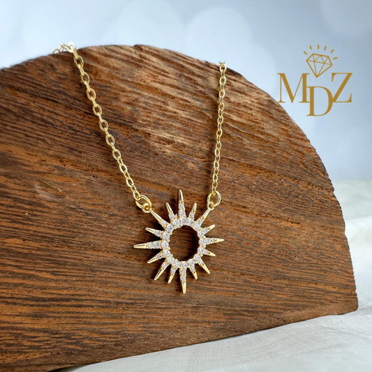 Celestial Sunburst Necklace, Dainty 18K Gold Plated CZ Pendant