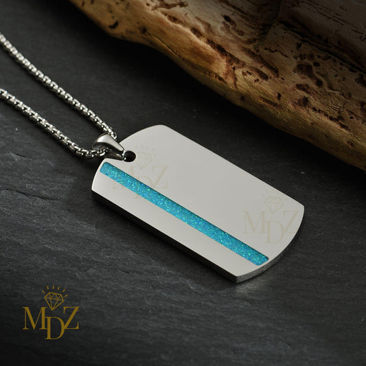 Stainless Steel Dog Tag Necklace: Opal Inlay Stripe Pendant