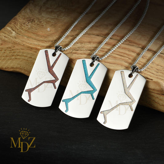 Men’s Dog Tag Opal Pendant Necklaces : Modern Stainless Steel Jewelry for Him