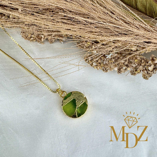 Peridot Green Round Mojave Turquoise Necklace : Kintsugi Inspired Minimalist Pendant, August Birthstone Jewelry