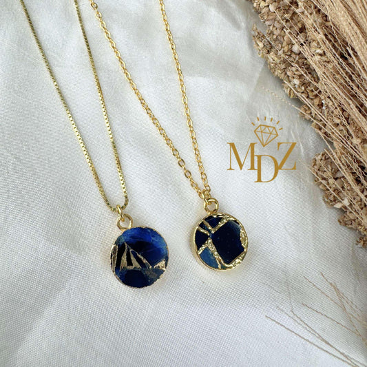 Sapphire Blue Round Mojave Turquoise Necklace : Kintsugi Inspired Minimalist Pendant, September Birthstone Jewelry