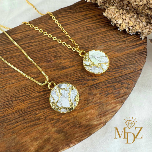 White Round Mojave Turquoise Necklace : Kintsugi Inspired Minimalist Pendant, Bridesmaids Gifts