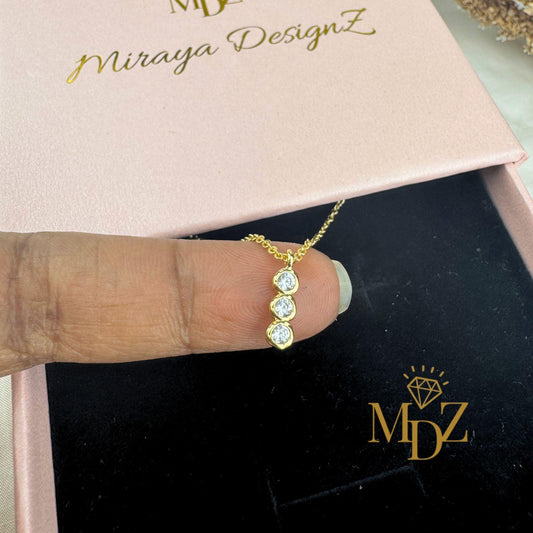 Tiny Gold Plated Three Stone Necklace : Dainty CZ Layering Bezel Necklace