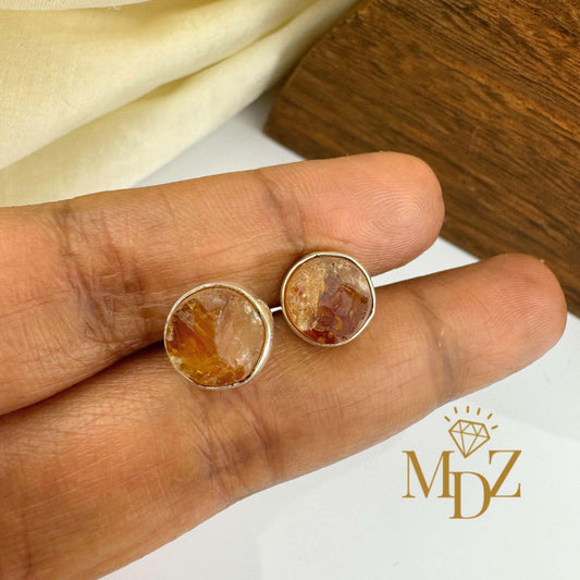 Raw Citrine Stud Earrings: Gold & Silver over Sterling Silver, Natural November Birthstone