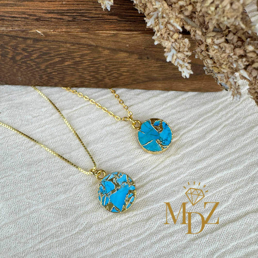 Turquoise Blue Round Mojave Turquoise Necklace : Kintsugi Inspired Minimalist Pendant, December Birthstone Jewelry