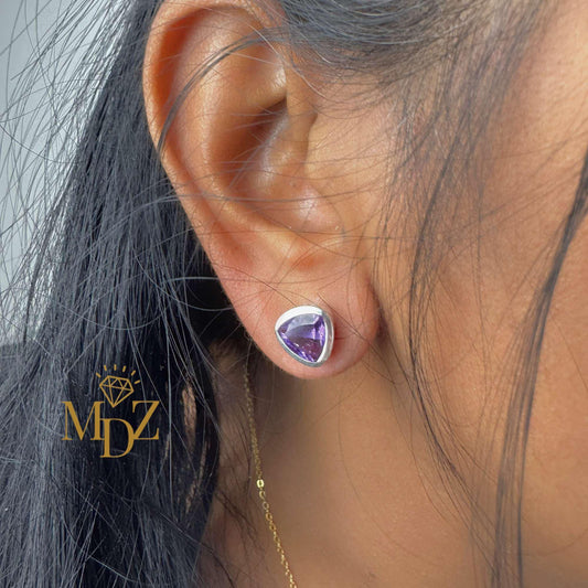 Sterling Silver Triangle Amethyst Stud Earrings : February Birthstone Jewelry