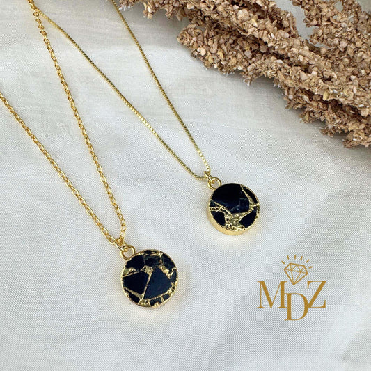 Black Round Mojave Turquoise Necklace : Kintsugi Inspired Minimalist Pendant, Bridesmaids Gifts