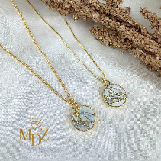 White Round Mojave Turquoise Necklace : Kintsugi Inspired Minimalist Pendant, Bridesmaids Gifts