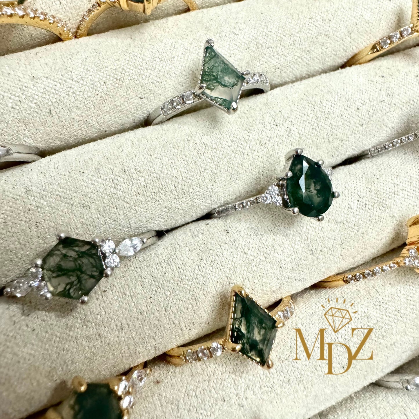 Moss Agate Ring - Kite Cut