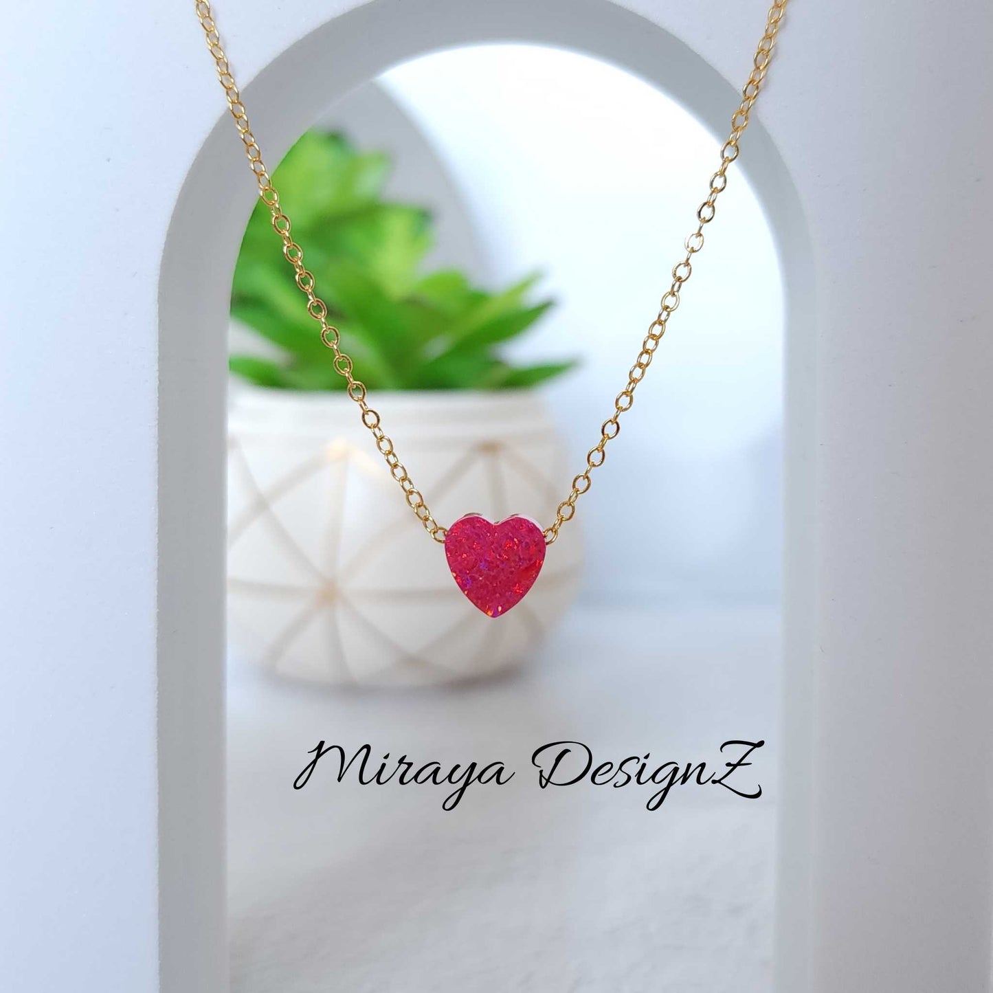 Dainty Opal Heart Necklace