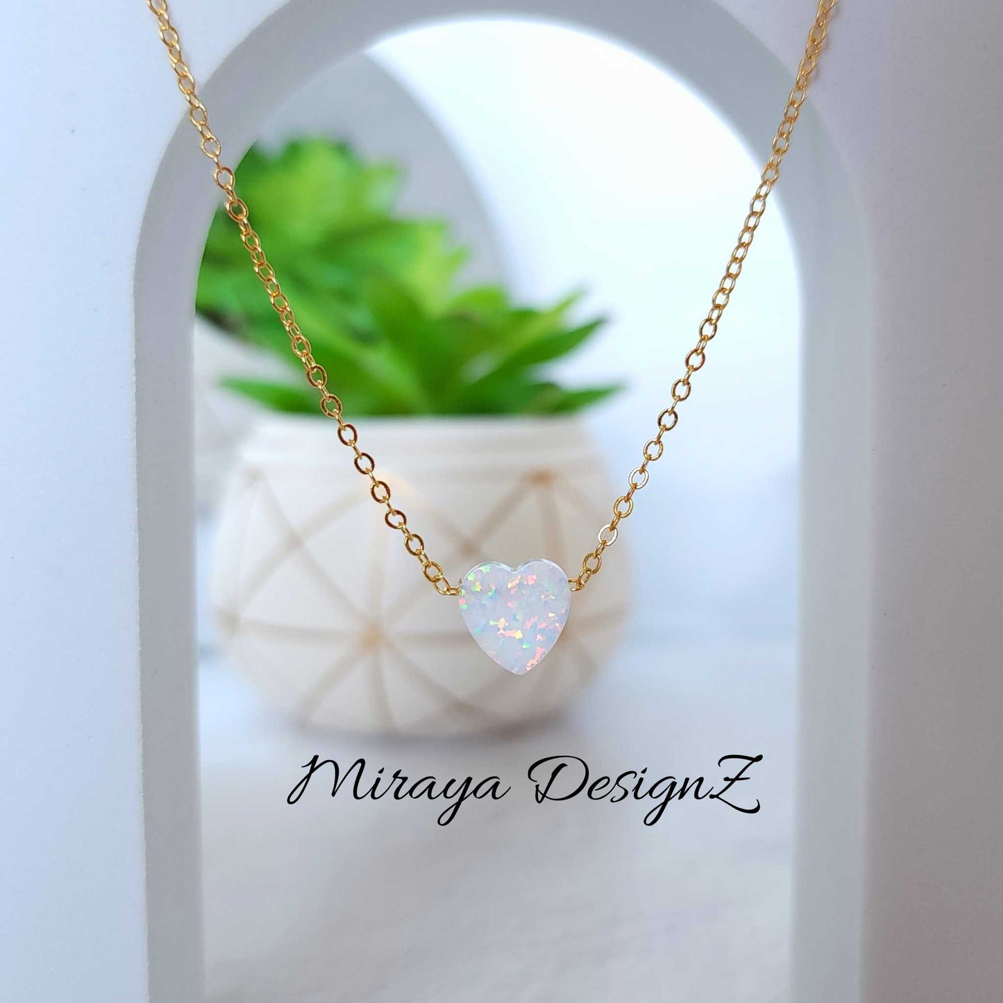 Dainty Opal Heart Necklace