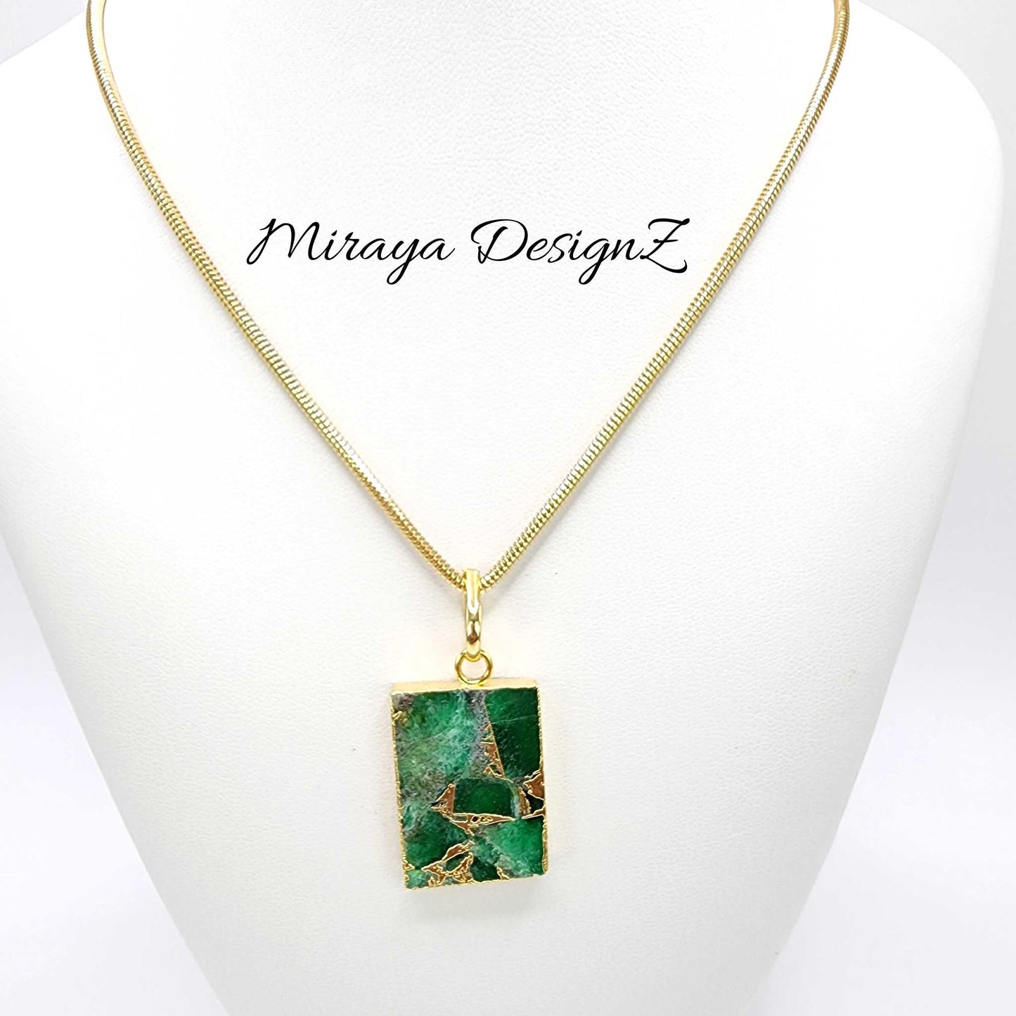 Dark Green Rectangle Mohave Turquoise Necklace