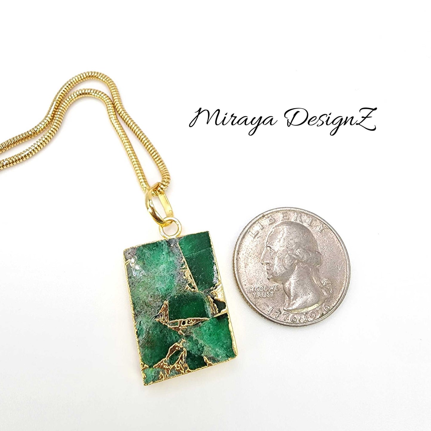 Dark Green Rectangle Mohave Turquoise Necklace