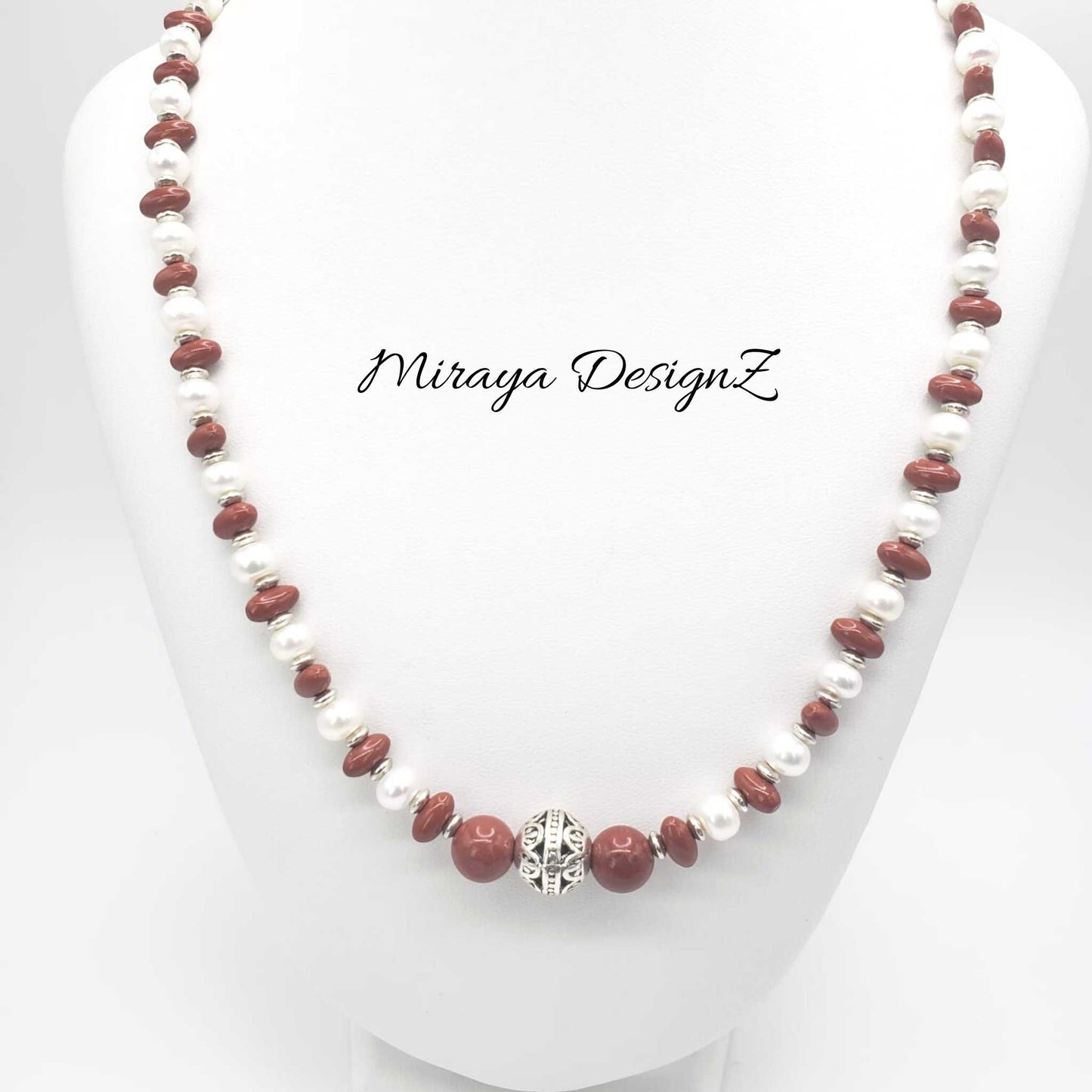 Red and White Pearl Necklace