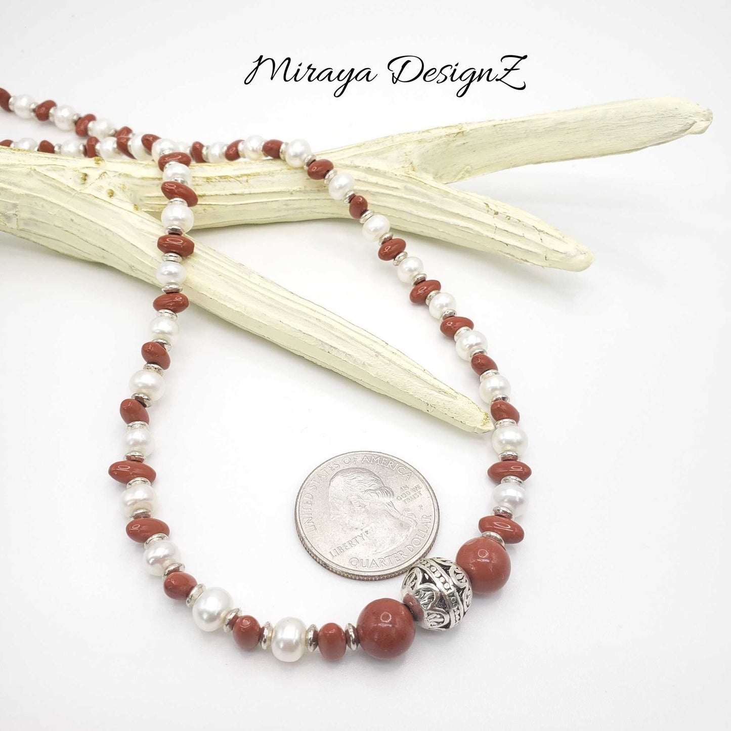 Red and White Pearl Necklace