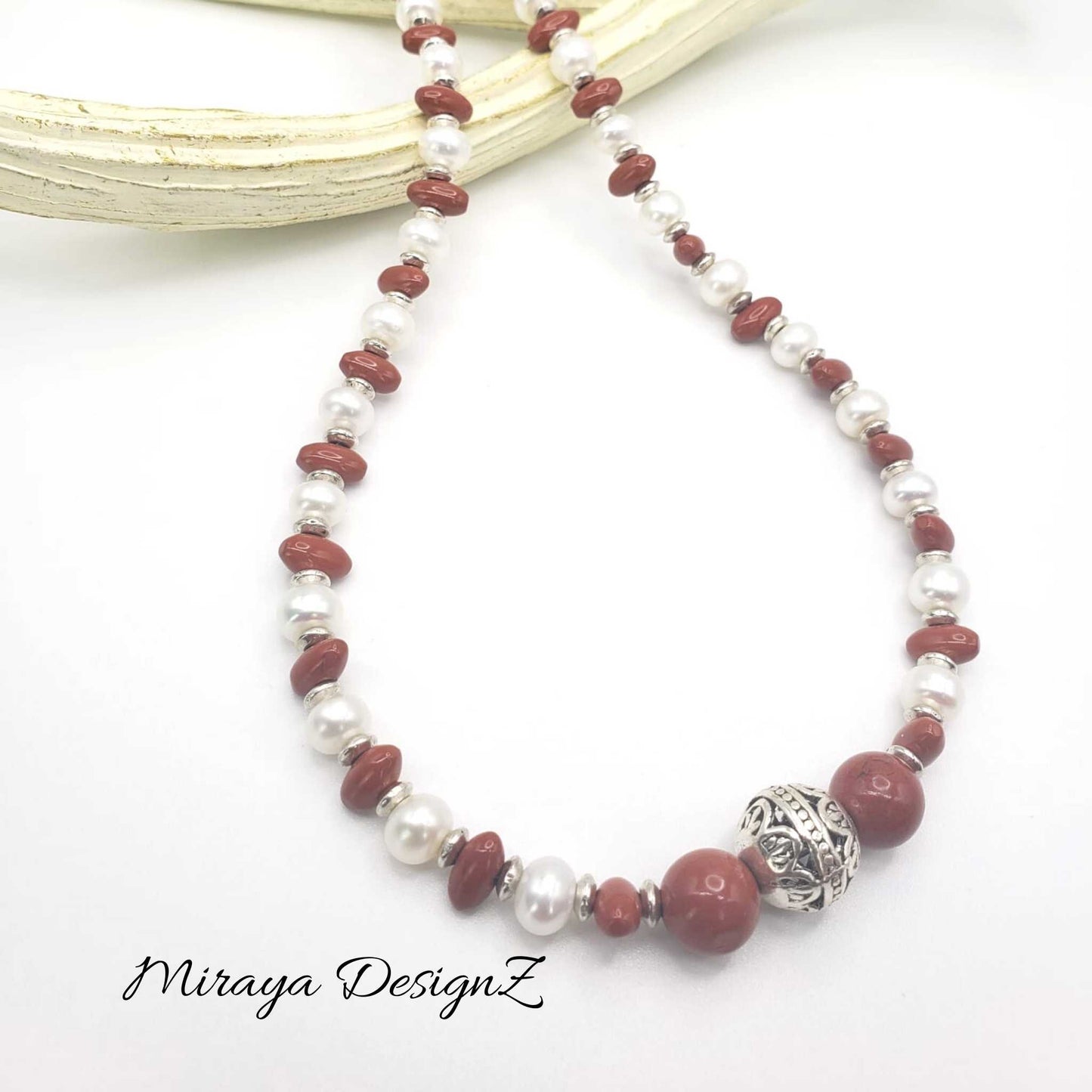 Red and White Pearl Necklace