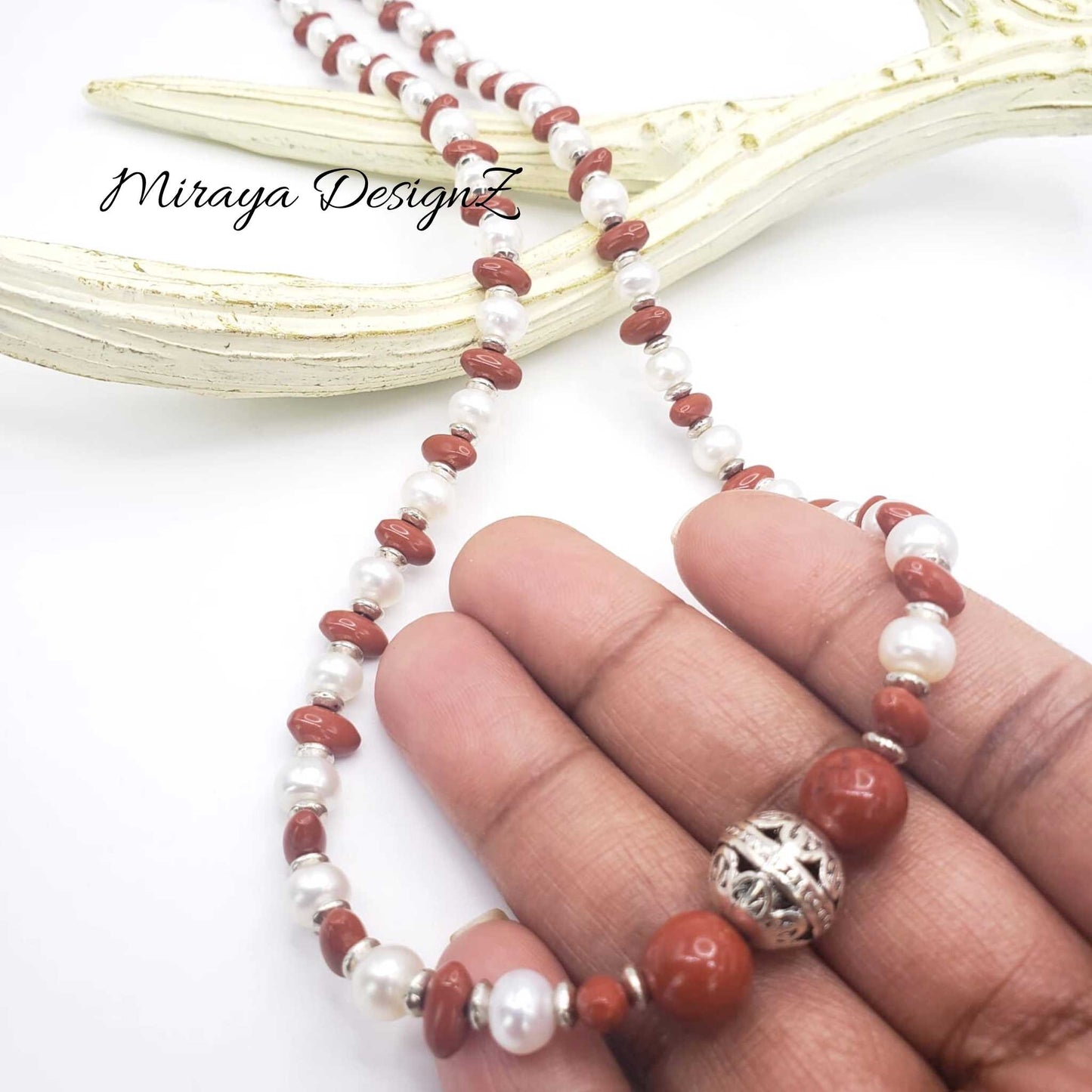 Red and White Pearl Necklace