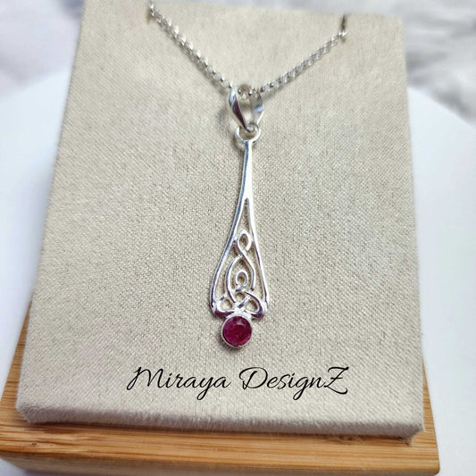 Tiny Ruby Sterling Silver Necklace
