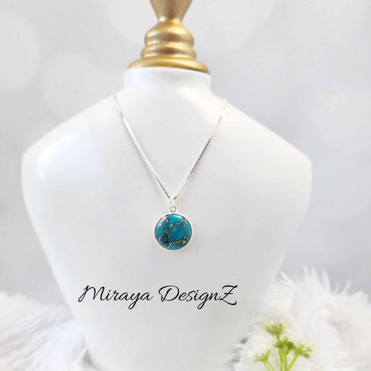 Blue Oyster Turquoise Necklace - Round