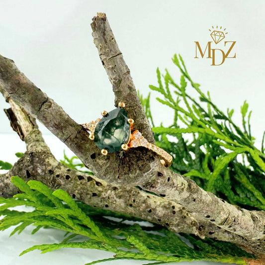 Moss Agate Ring - Teardrop