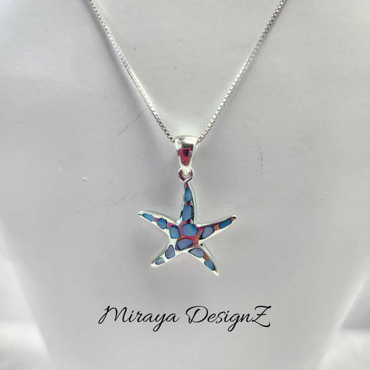 Blue Mother of Pearl Shell Starfish Necklace