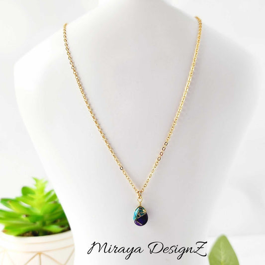 Minimalist Teardrop Necklace - Purple Turquoise