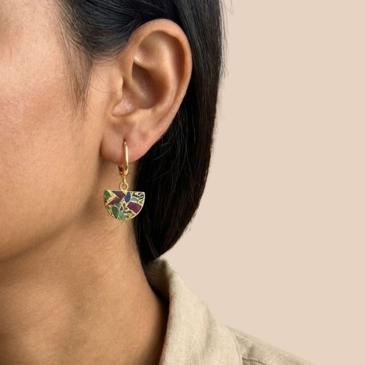 Gold Multi Color Mojave Turquoise Dangle Earrings: Kintsugi Inspired Minimalist Rainbow Earrings