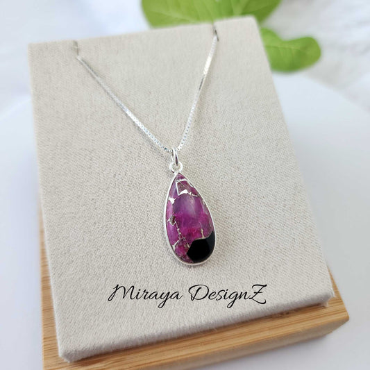 Pink & Black Oyster Turquoise Necklace - Teardrop