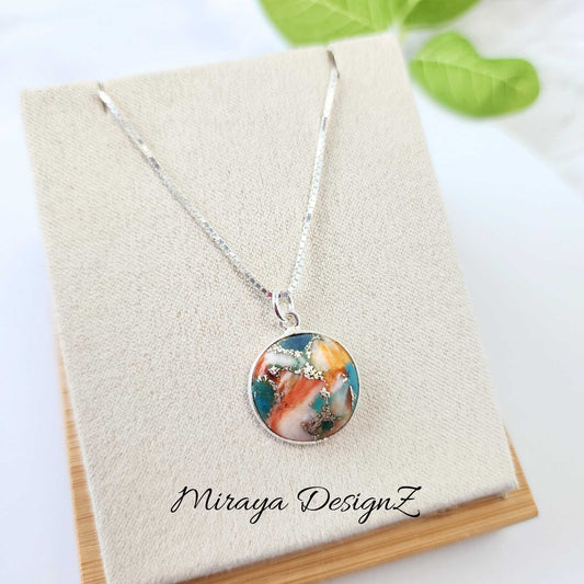 Blue & Orange Oyster Turquoise Necklace - Round